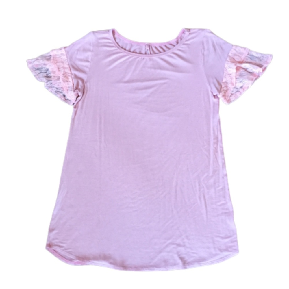 Cool Melon Blush Shirt with Lace Ruffle Sleeves